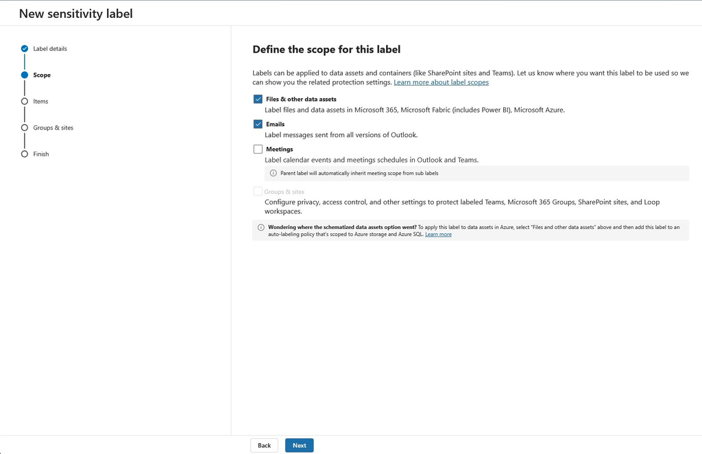 Figura 3. Estado final de Scope: Files & other data assets e Emails selecionados.